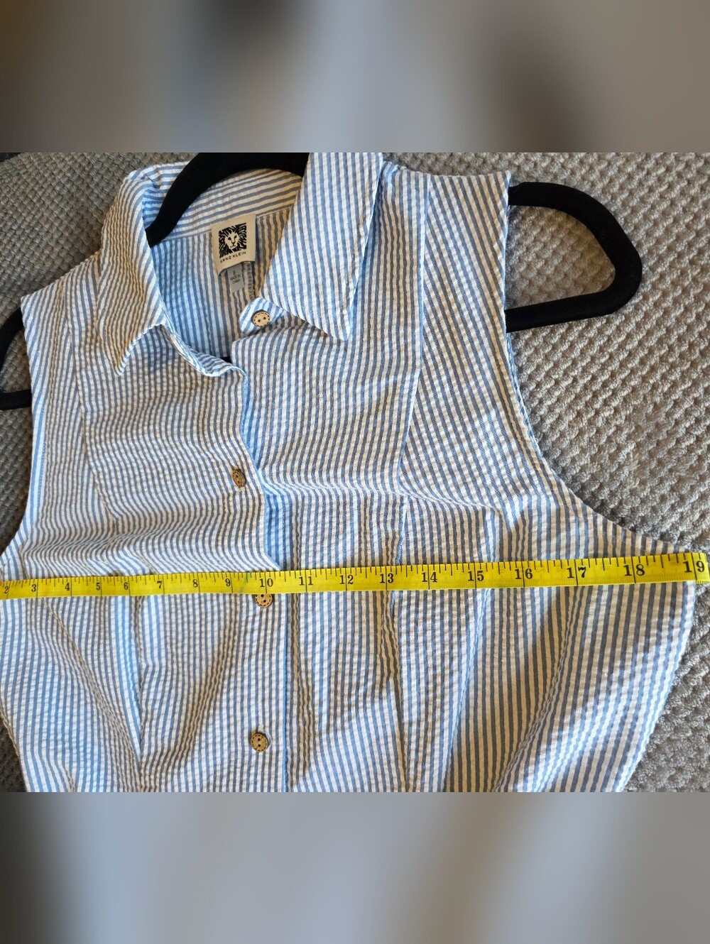 Anne Klein Blue and White Striped Sleeveless Midi Shirt Dress - Picture 4 of 5